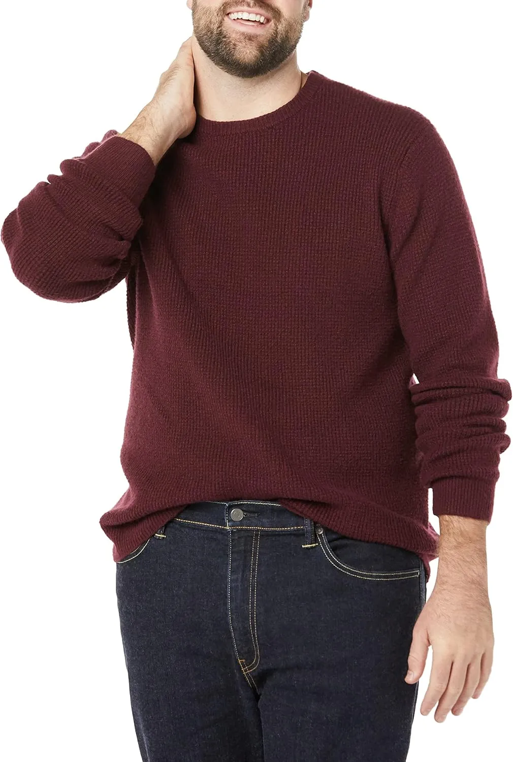 Amazon Essentials Men's Long-Sleeve Soft Touch Waffle Stitch Crewneck Sweater