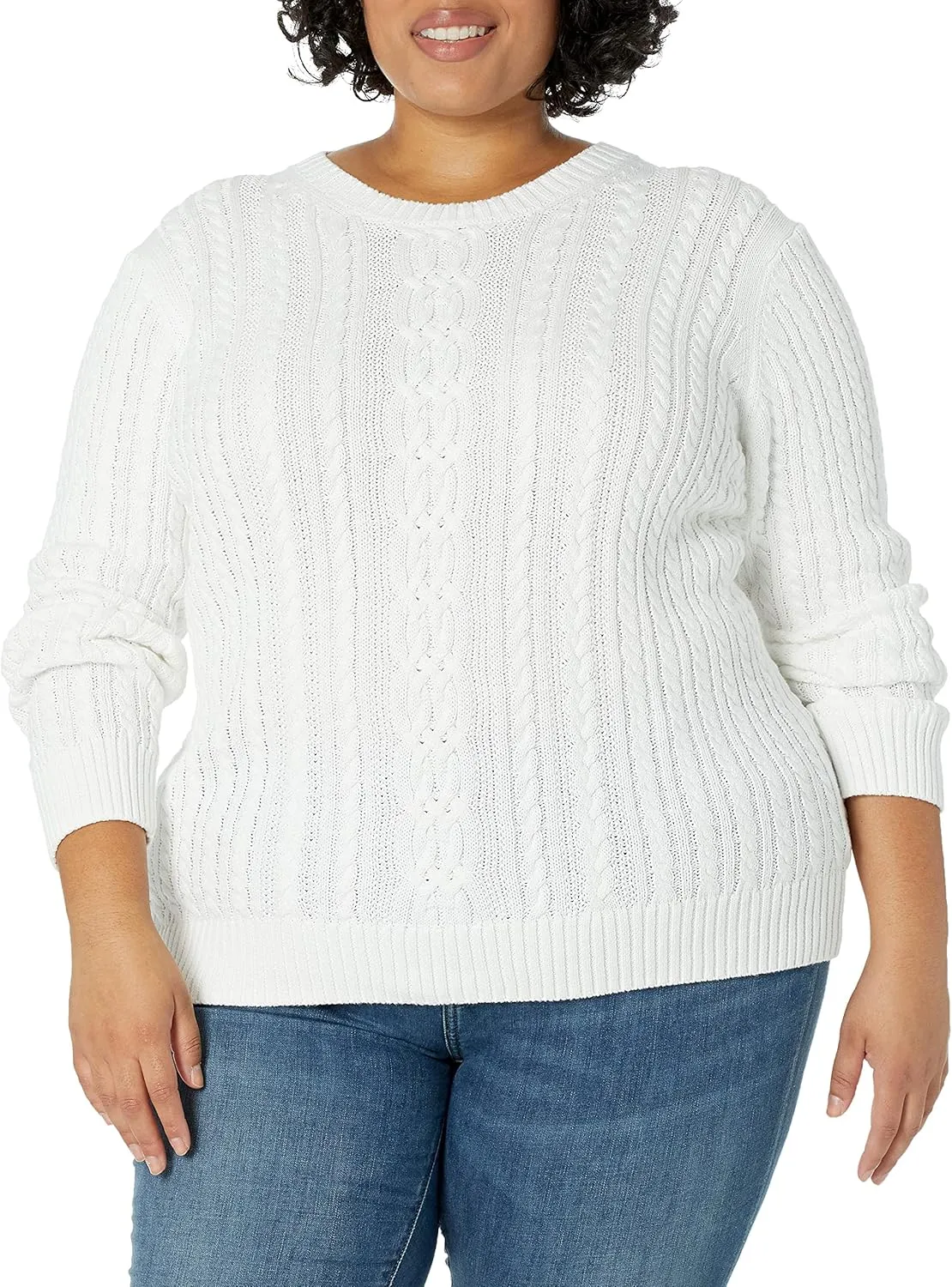 Amazon Essentials Women's Soft Fisherman Cable Long-Sleeve Crewneck Sweater (Available in Plus Size)