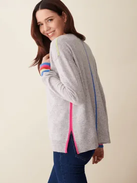 & Isla Aria Stripe V Neck Jumper In Storm Grey Multi IF4C-199