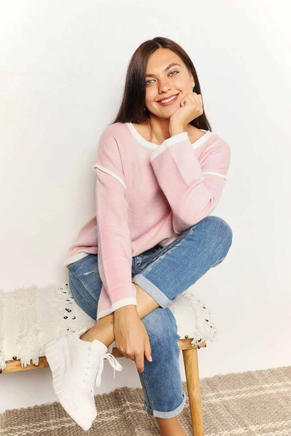 Angel Wings Contrast Detail Dropped Shoulder Knit Top