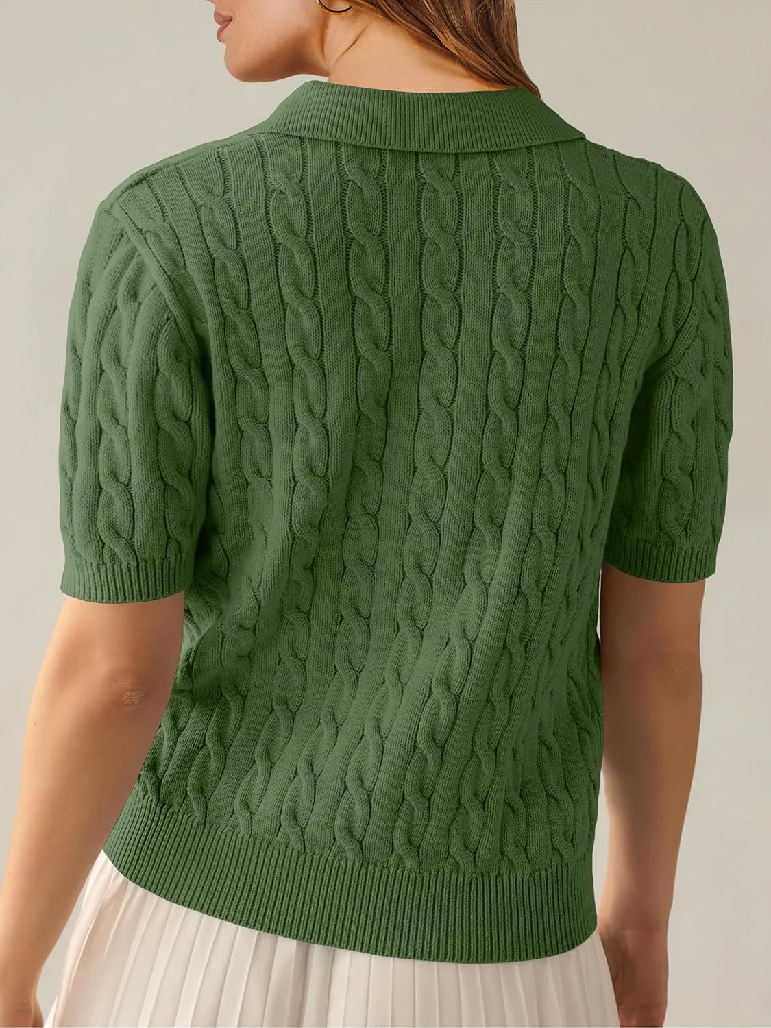 ANRABESS Women's Short Sleeve Sweaters Tops Polo V Neck Cable Knit Casual Soft Pullover Shirts 2025 Summer Outfits