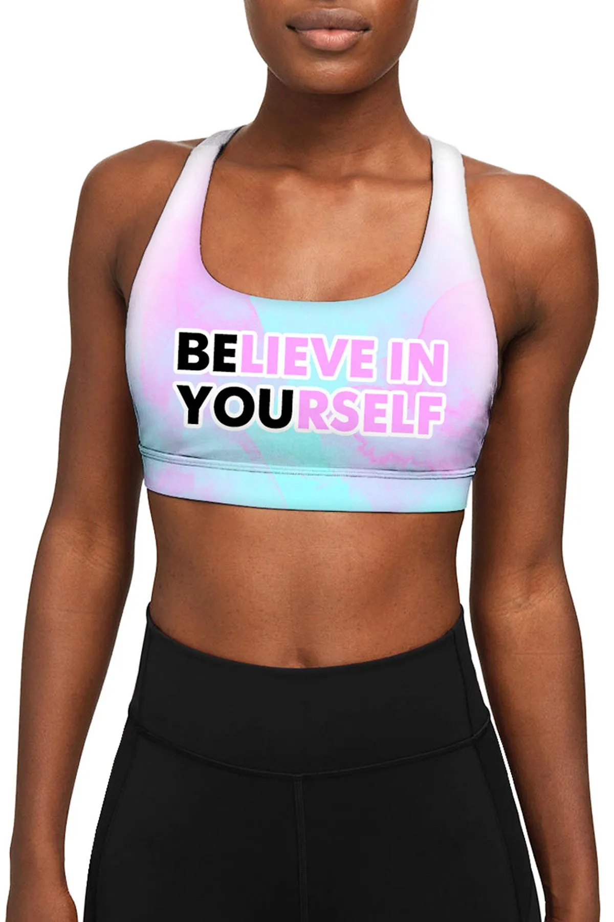 Be You Stella Pink & Mint Seamless Racerback Sport Yoga Bra - Women