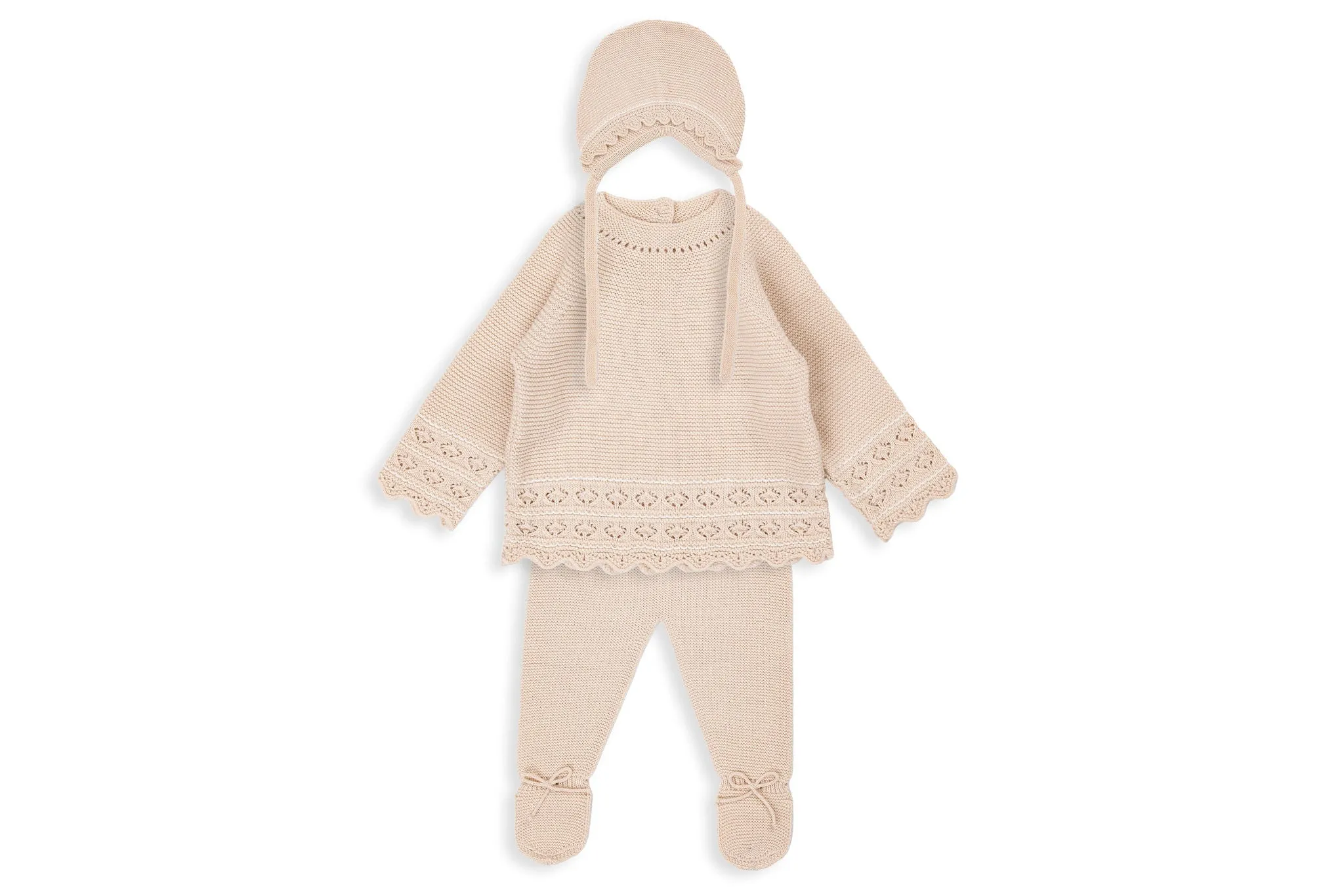 Beige Sand Three-Piece Knit Baby Set