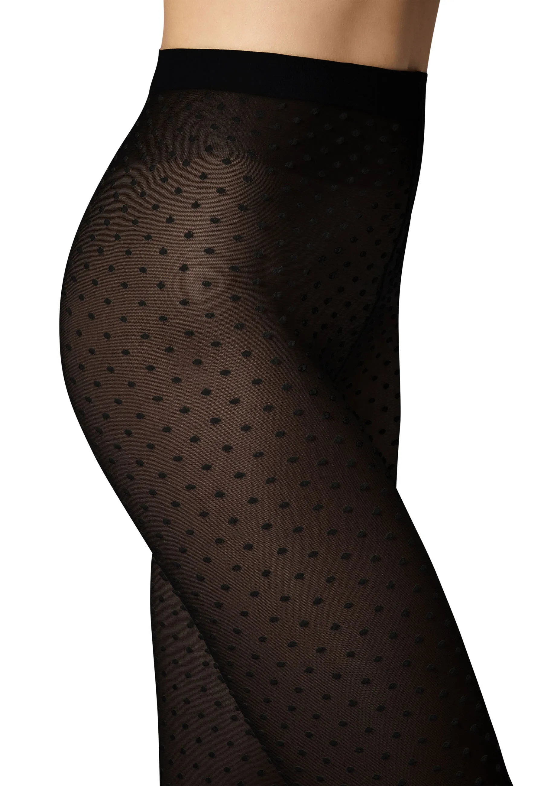 Black Satin Touch Dots Tights