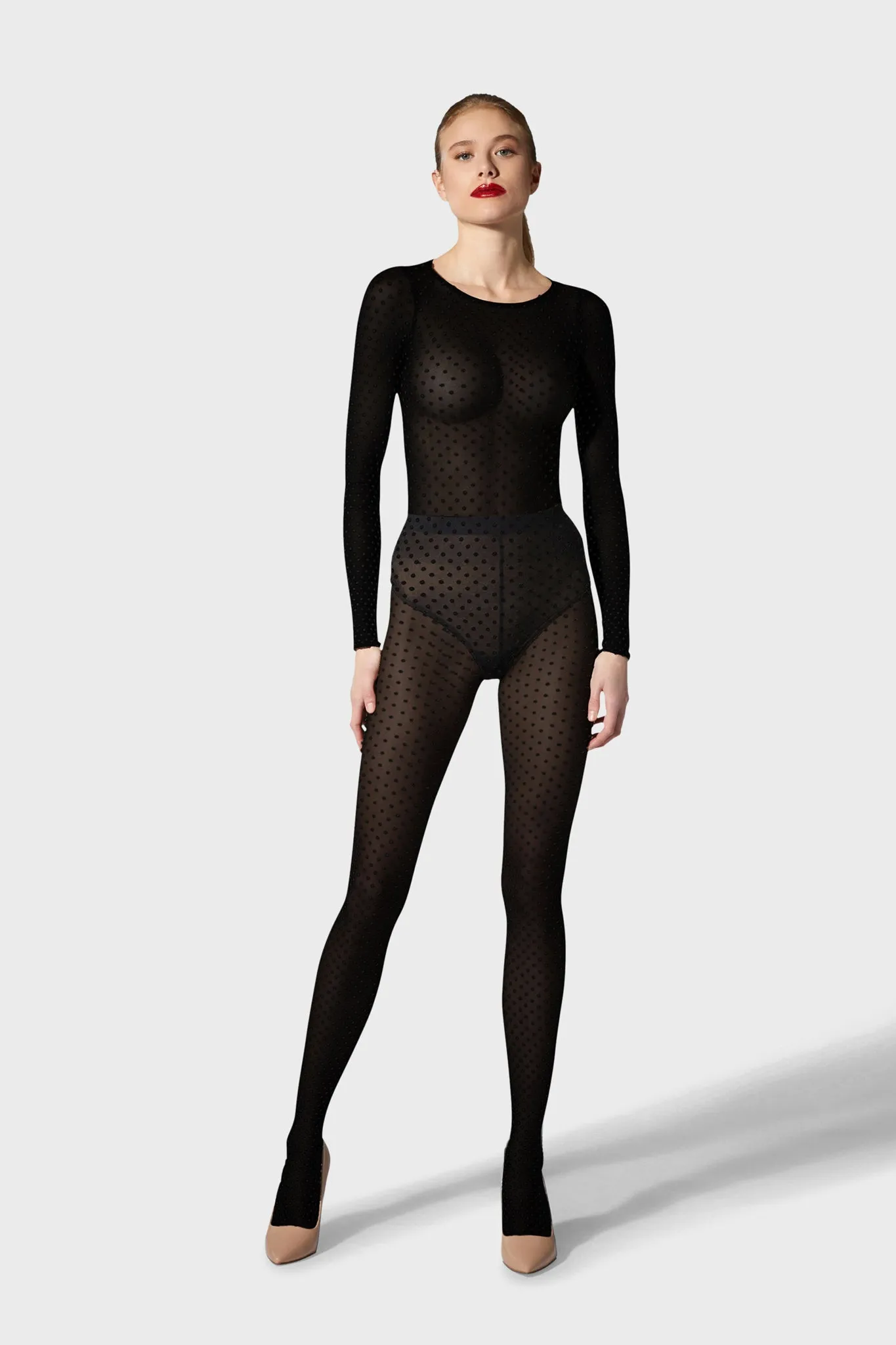 Black Satin Touch Dots Tights
