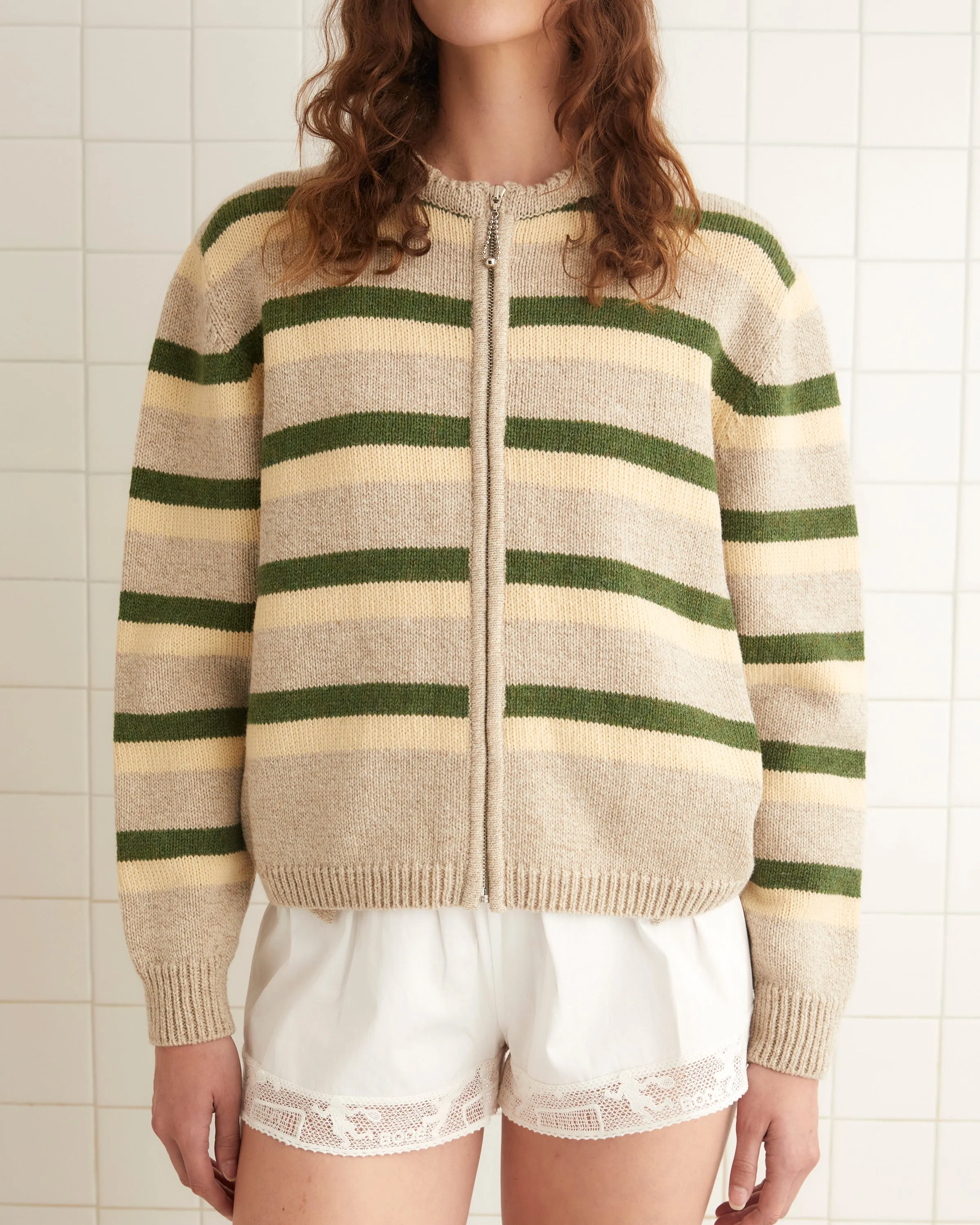 Brewster Cardigan - Tan/Green