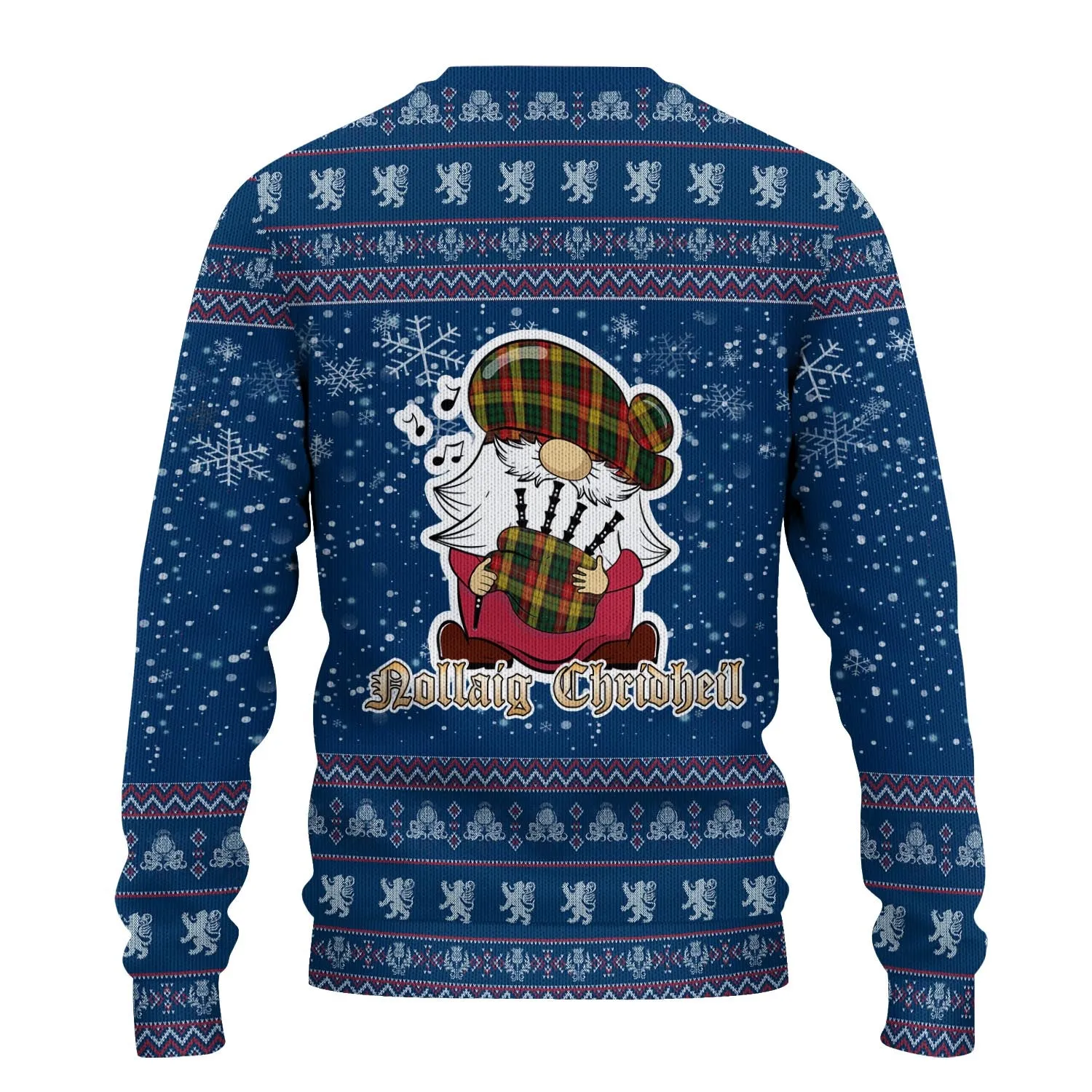 Buchanan Clan Christmas Family Ugly Sweater with Funny Gnome Playing Bagpipes