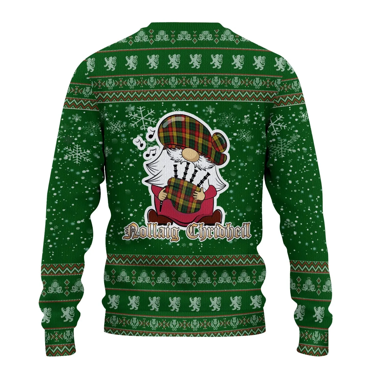 Buchanan Clan Christmas Family Ugly Sweater with Funny Gnome Playing Bagpipes