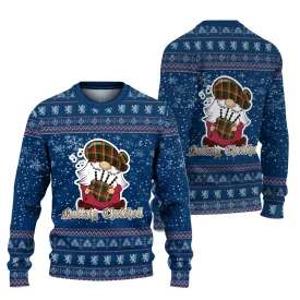 Buchanan Clan Christmas Family Ugly Sweater with Funny Gnome Playing Bagpipes