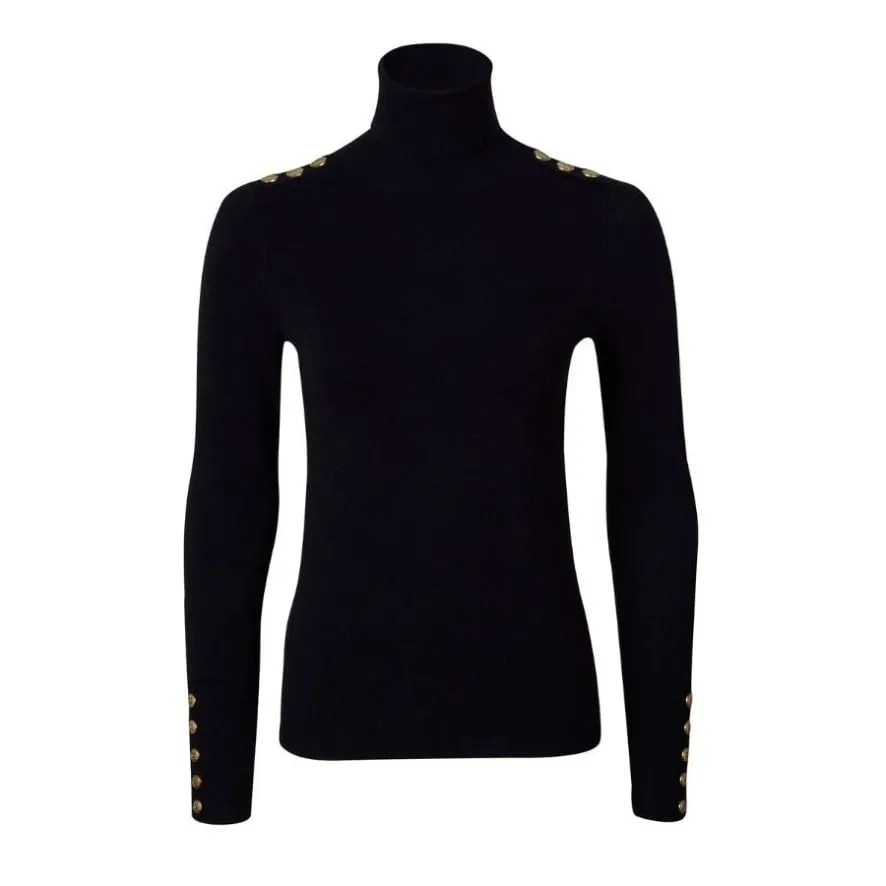 Buttoned Knit Roll Neck