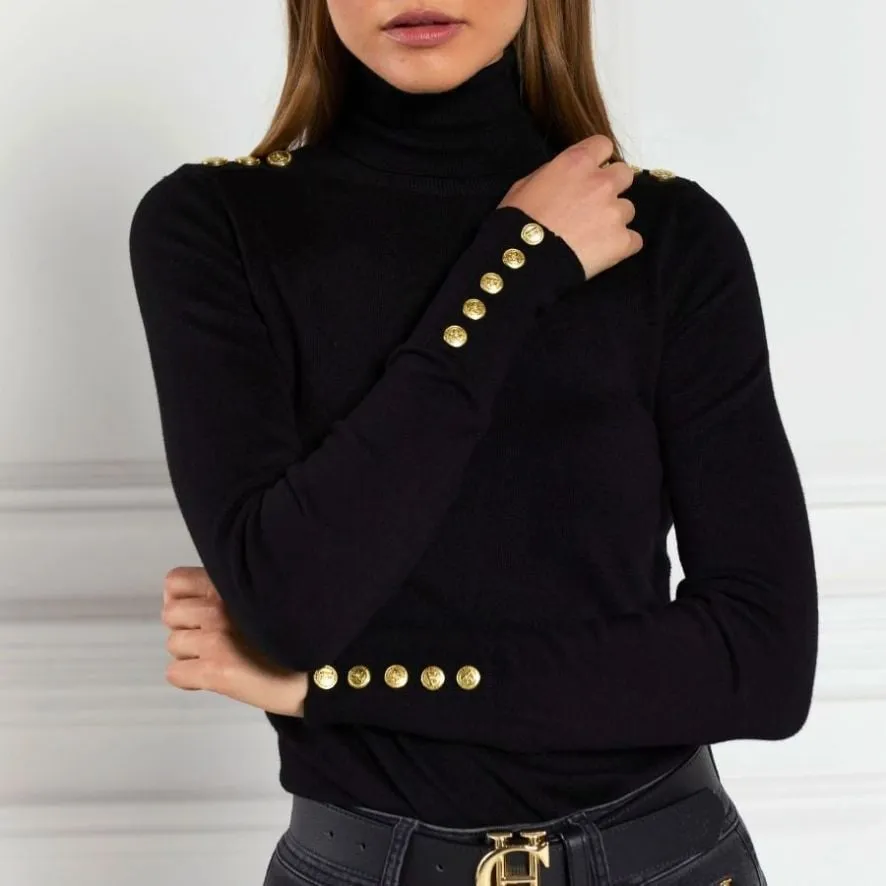 Buttoned Knit Roll Neck