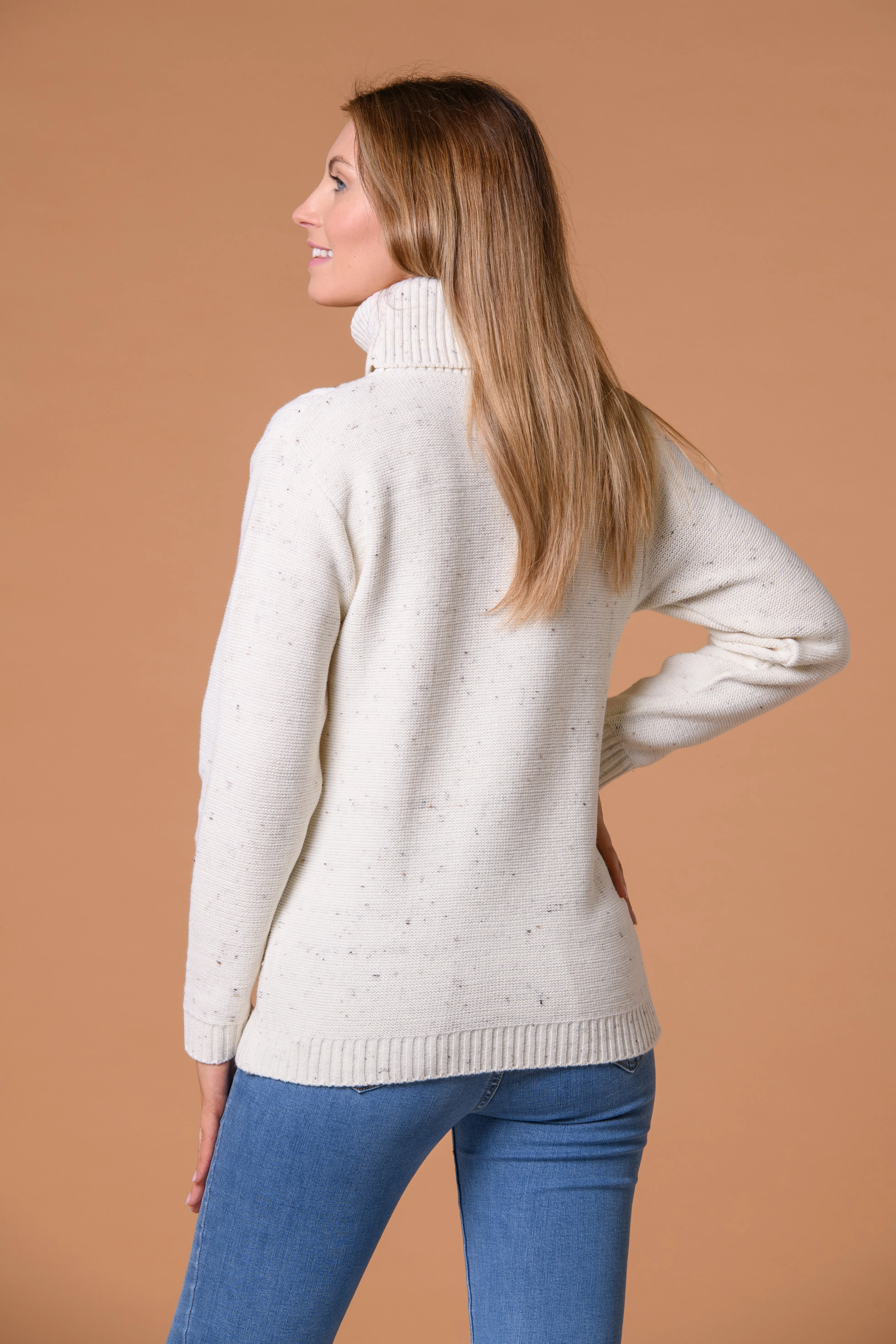 Cable Roll Neck Sweater Beige