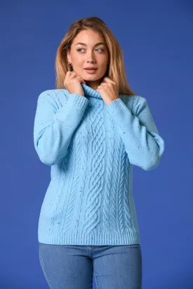 Cable Roll Neck Sweater Blue