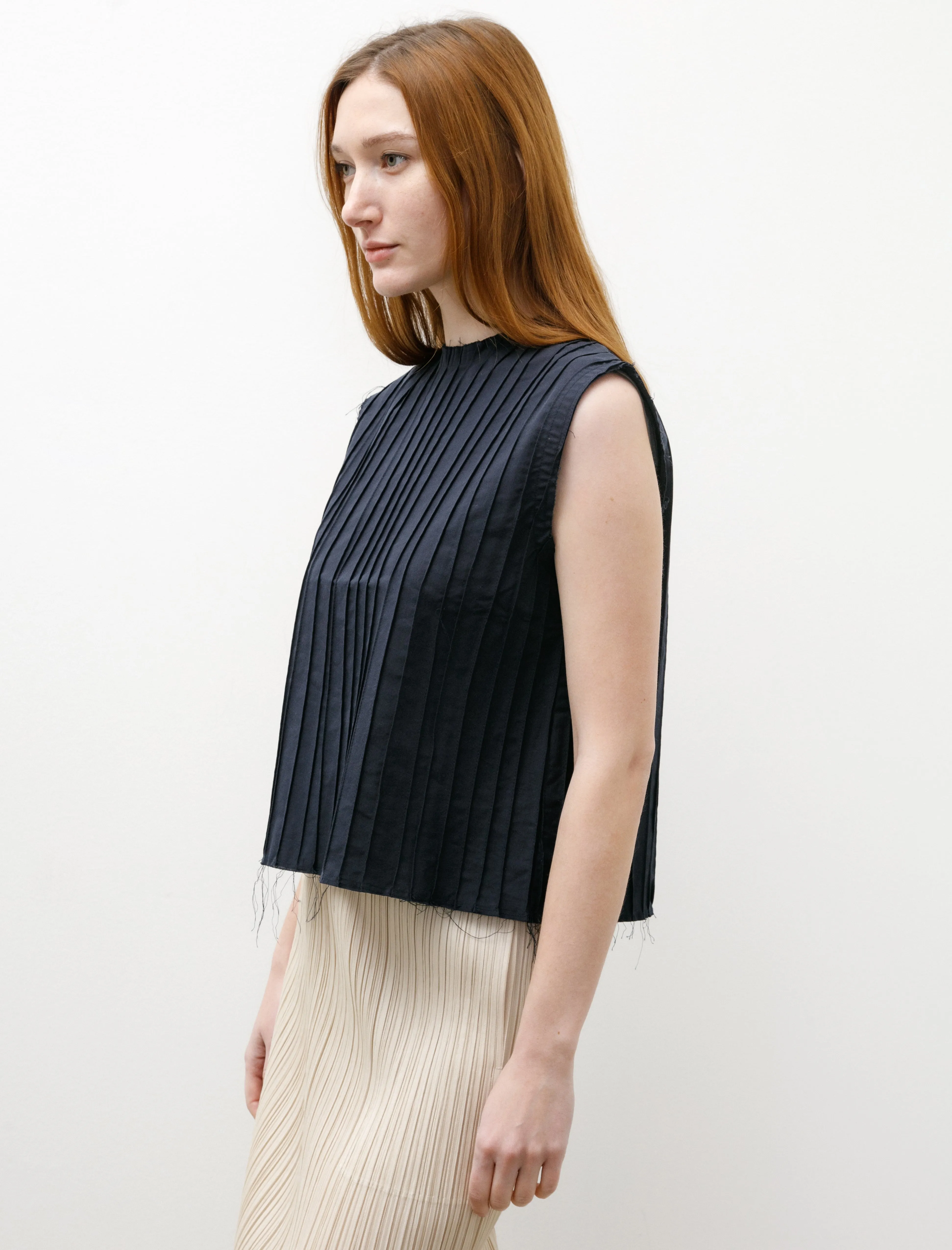 Cocktail Hand Pleated Top Cotton Navy