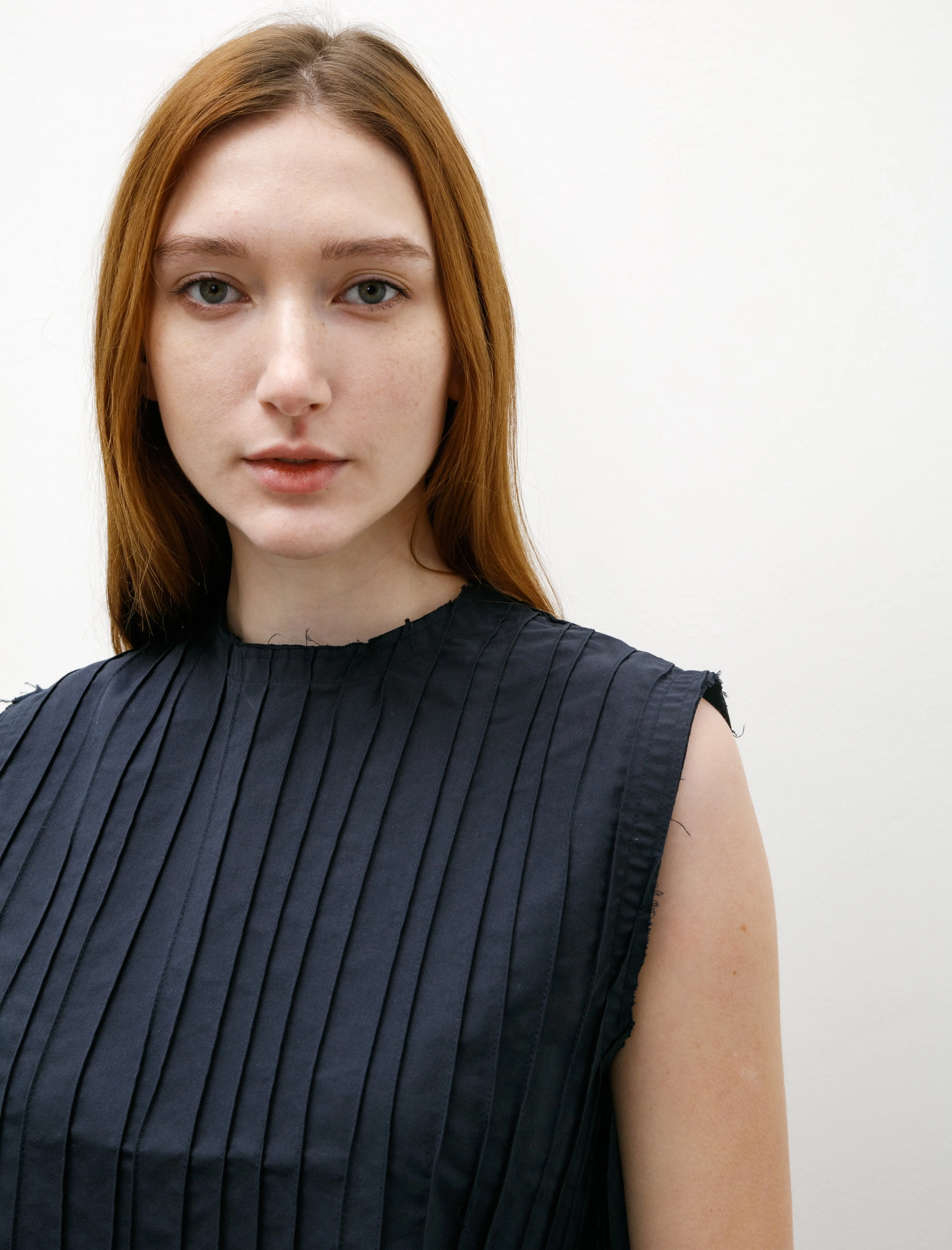 Cocktail Hand Pleated Top Cotton Navy