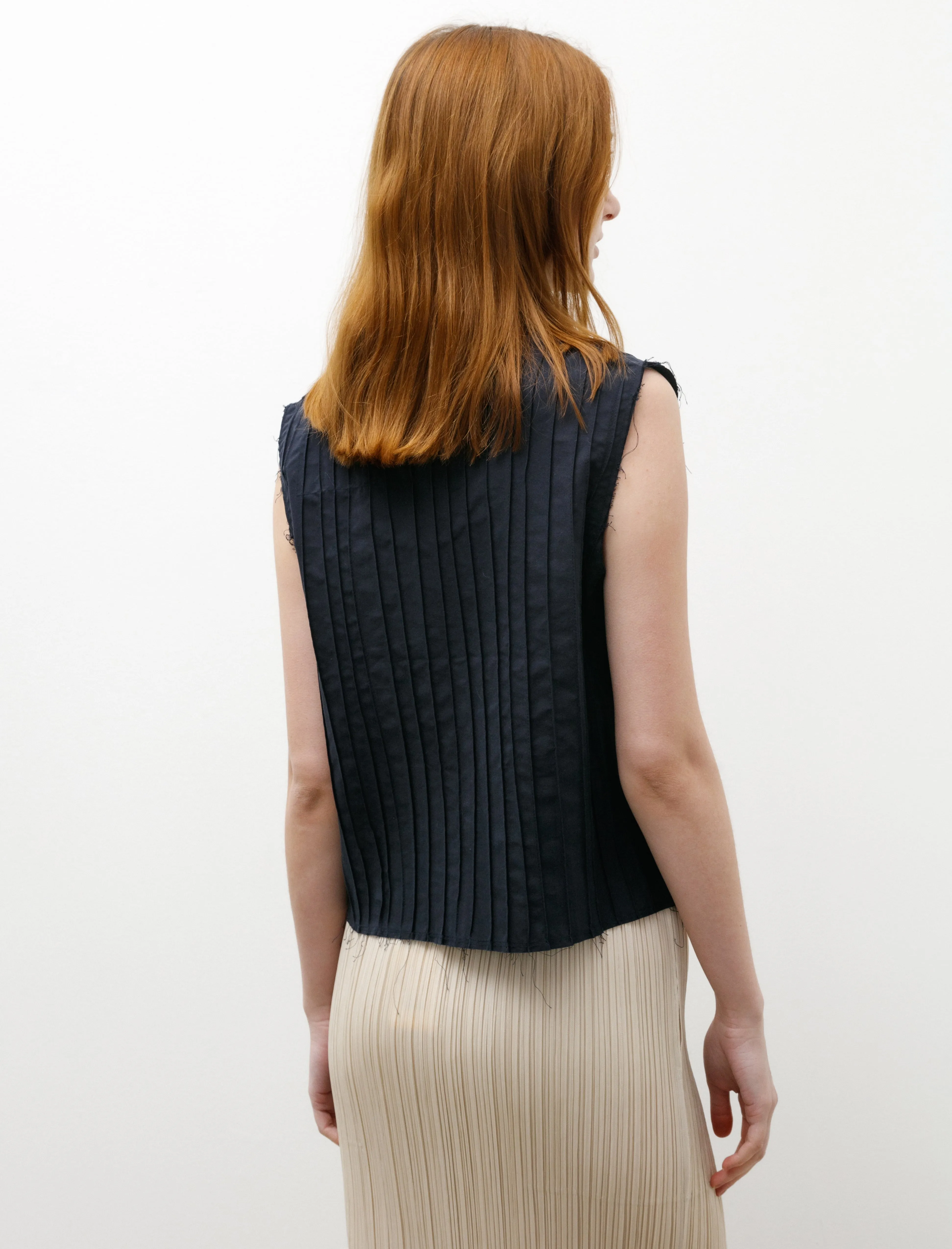 Cocktail Hand Pleated Top Cotton Navy
