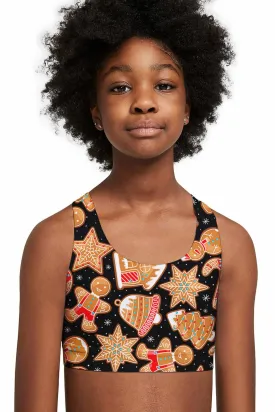 Cookie Time Stella Black Seamless Racerback Sports Bra Crop Top - Kids