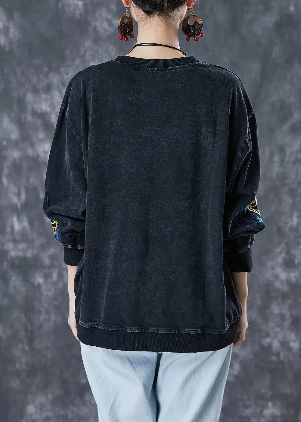 Cotton Pullover Sweatshirt Embroidered Fall