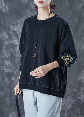 Cotton Pullover Sweatshirt Embroidered Fall