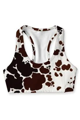 Cowgirl Stella White Brown Seamless Racerback Sport Yoga Bra - Women