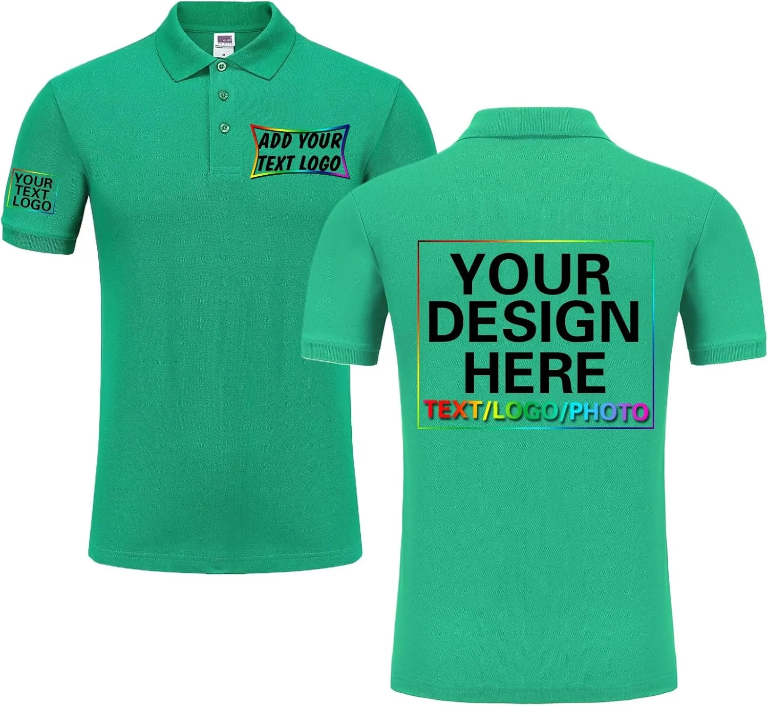 Custom Polo Shirt Design Your Own Text Logo Photo Name - Customized Personalized Polo Shirts for Men Women Front Back Print