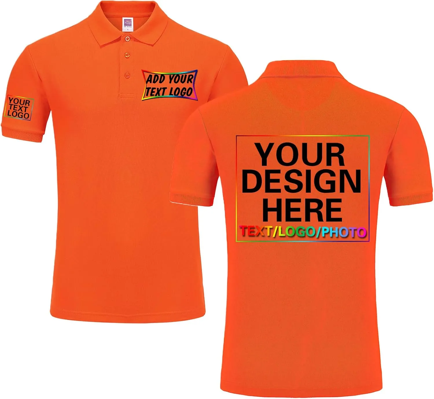 Custom Polo Shirt Design Your Own Text Logo Photo Name - Customized Personalized Polo Shirts for Men Women Front Back Print