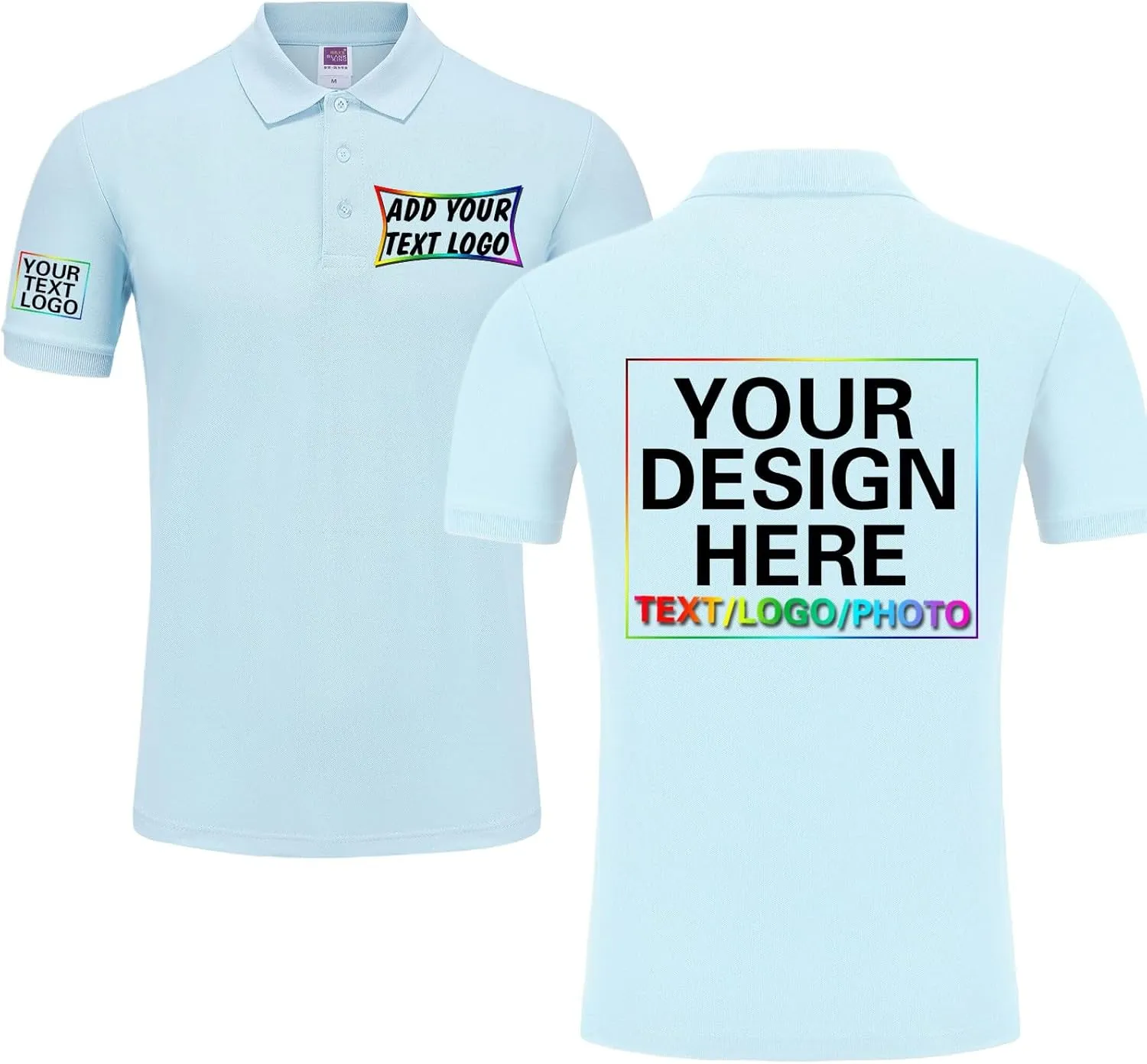 Custom Polo Shirt Design Your Own Text Logo Photo Name - Customized Personalized Polo Shirts for Men Women Front Back Print