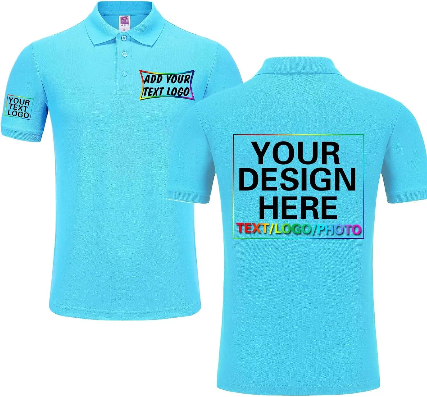 Custom Polo Shirt Design Your Own Text Logo Photo Name - Customized Personalized Polo Shirts for Men Women Front Back Print