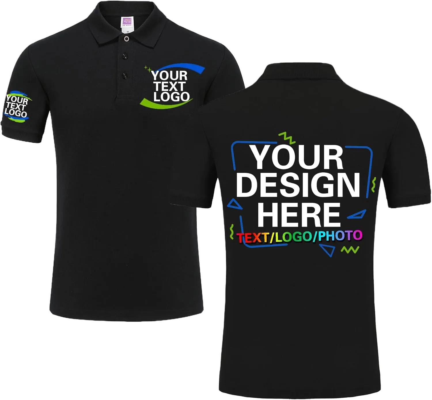 Custom Polo Shirt Design Your Own Text Logo Photo Name - Customized Personalized Polo Shirts for Men Women Front Back Print