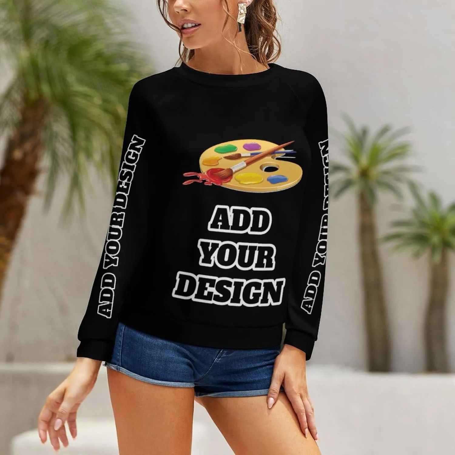 Custom Women's Long Sleeve Sweatshirt Design Your Own T Shirt Personalized Crewneck Sweatshirts With Text Photo Logo
