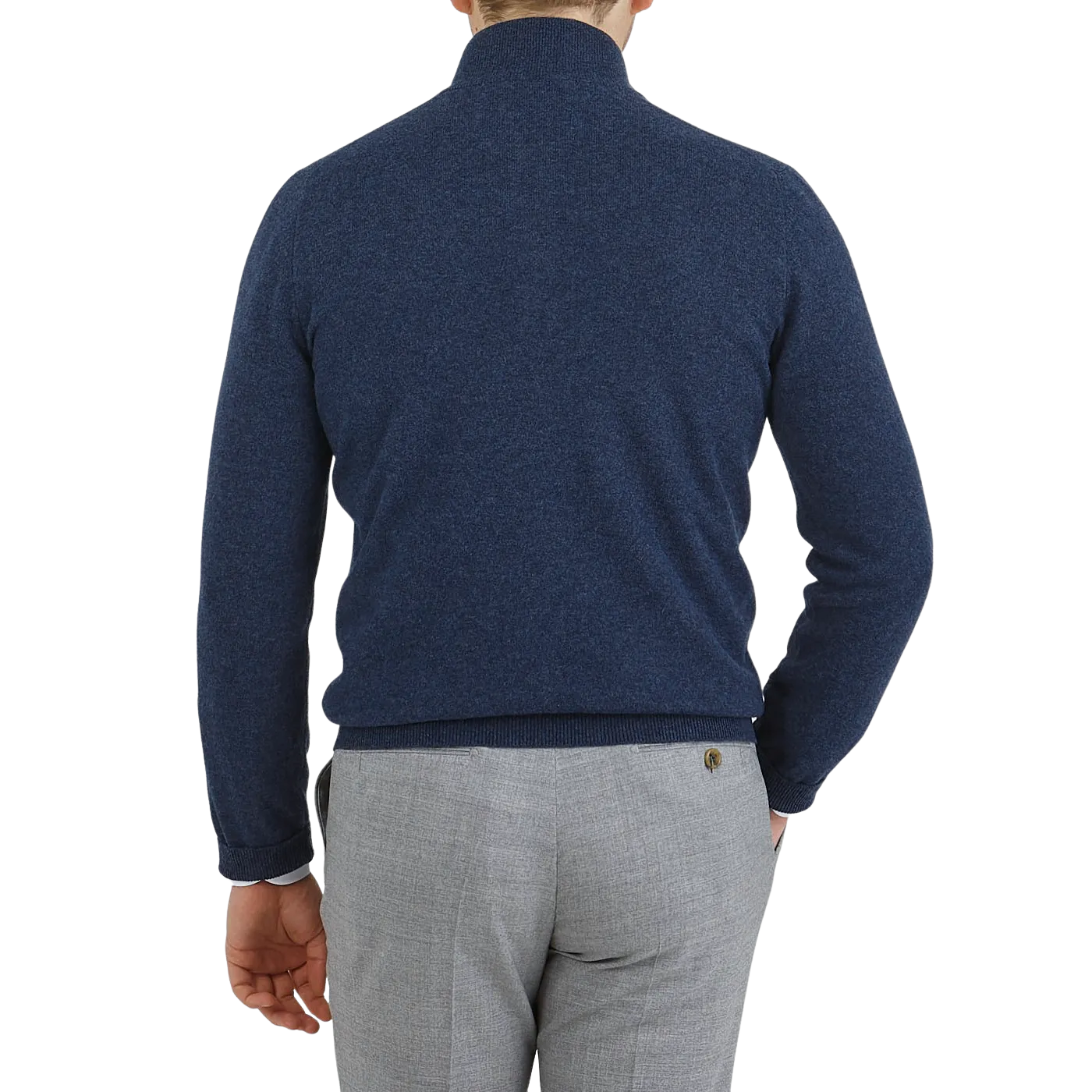 Dark Blue Melange Wool Cashmere 1/4 Zip Sweater