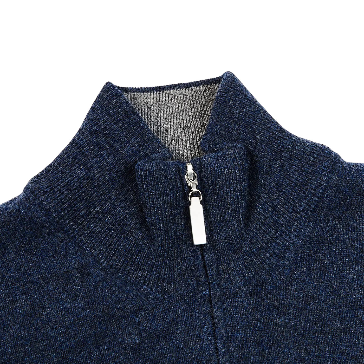 Dark Blue Melange Wool Cashmere 1/4 Zip Sweater
