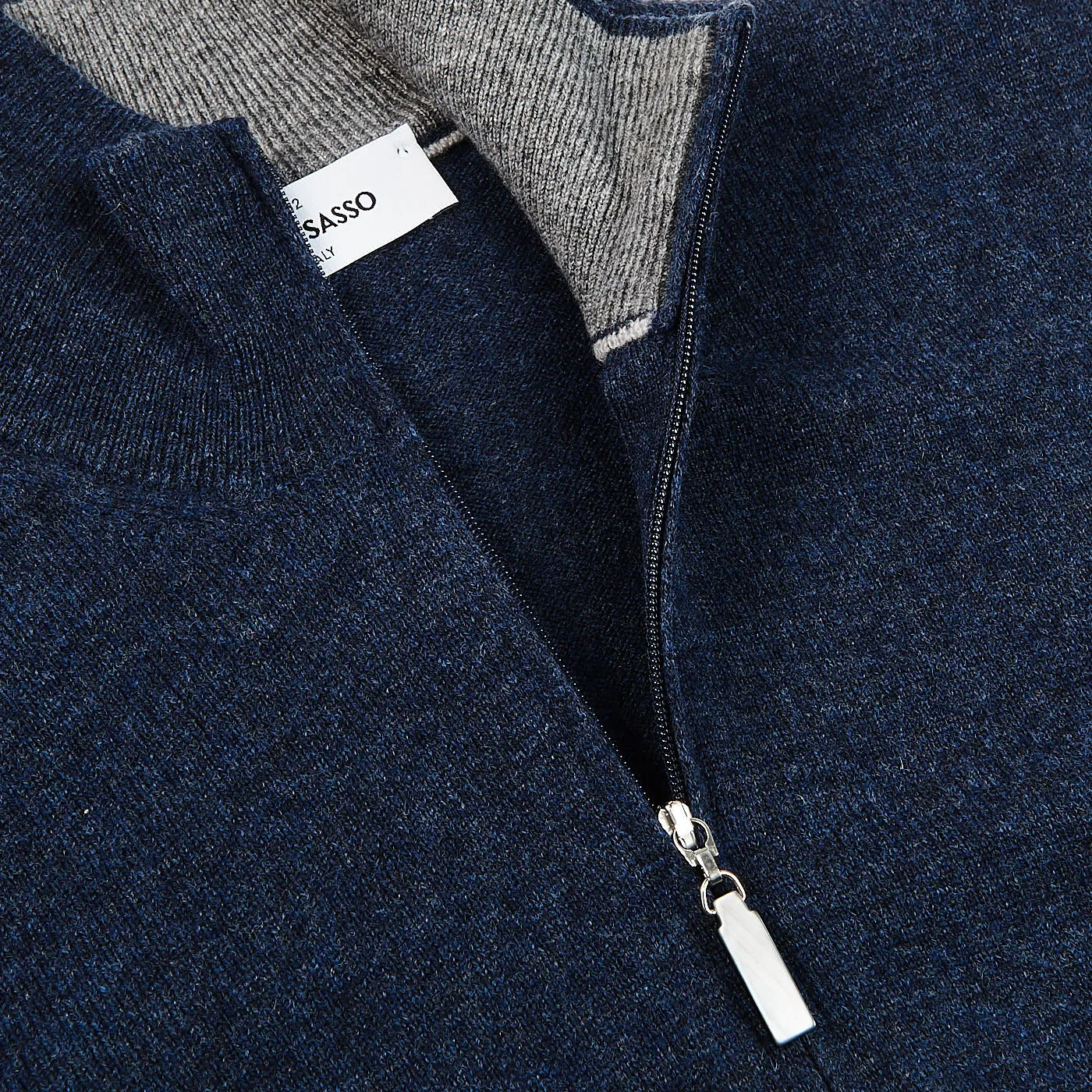 Dark Blue Melange Wool Cashmere 1/4 Zip Sweater