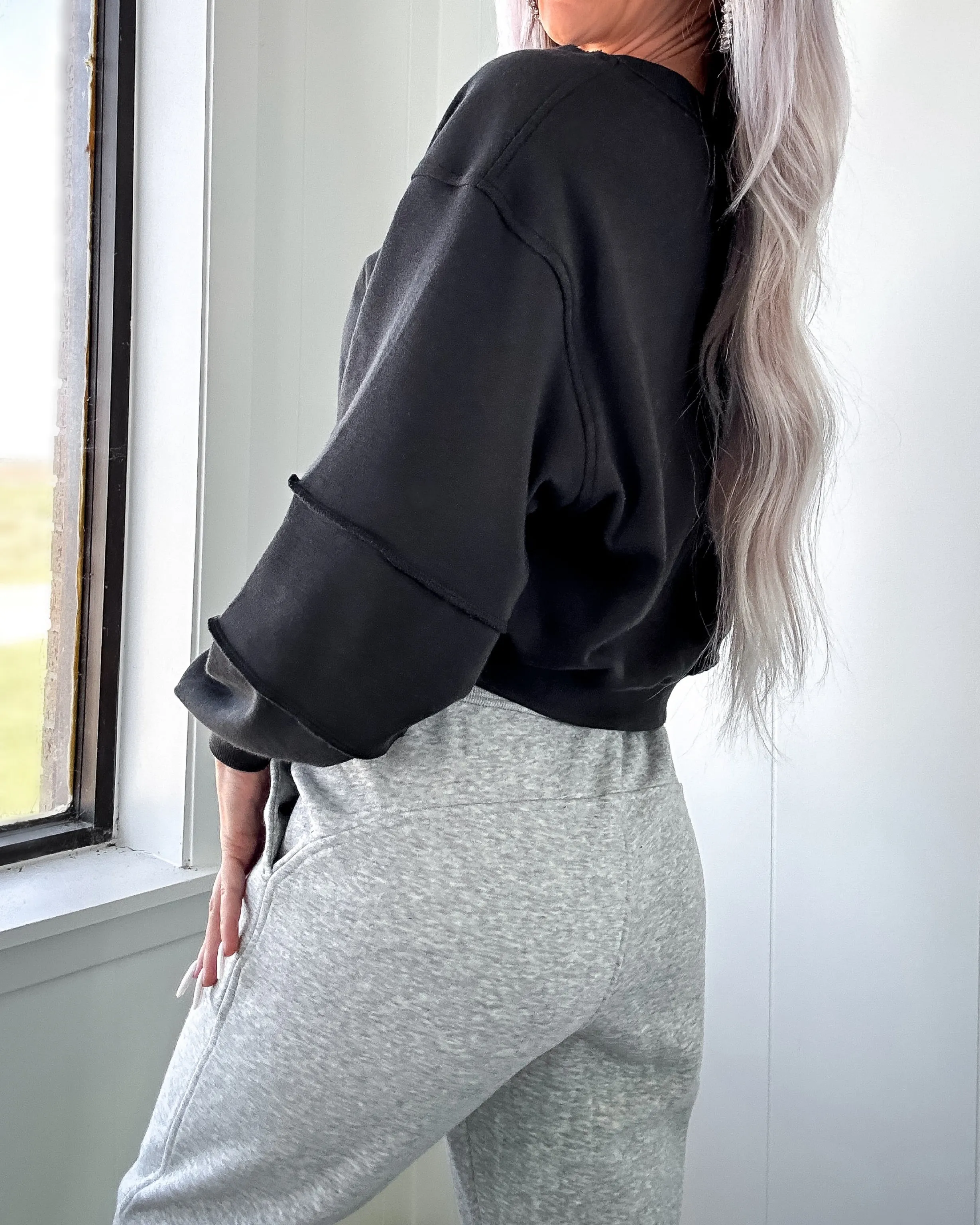 DOORBUSTER Black French Terry V-Neck Sweater