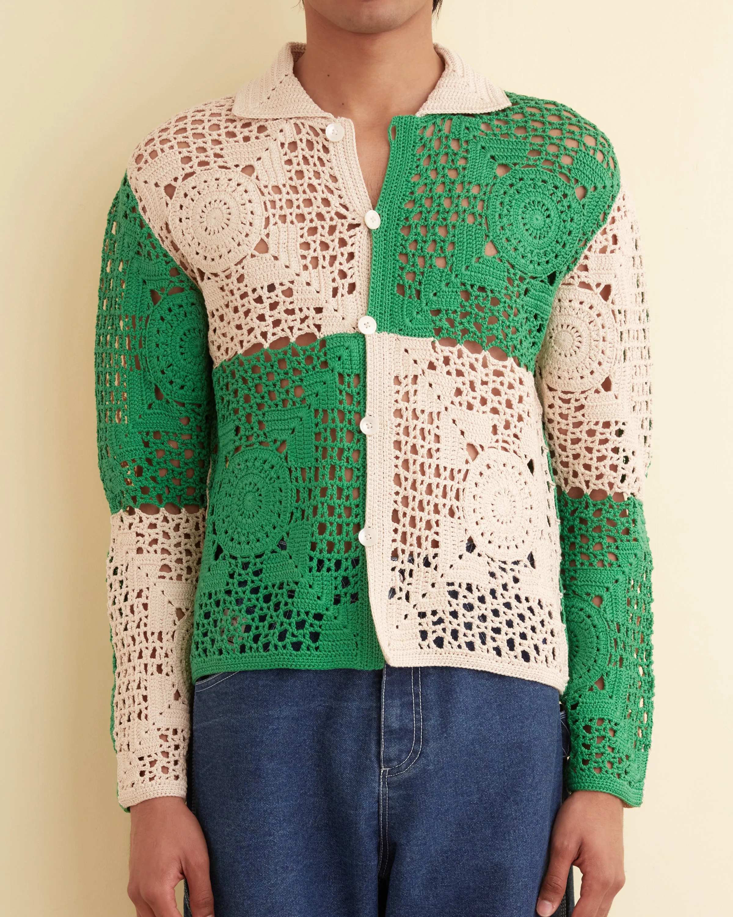 Duotone Crochet Overshirt - Green