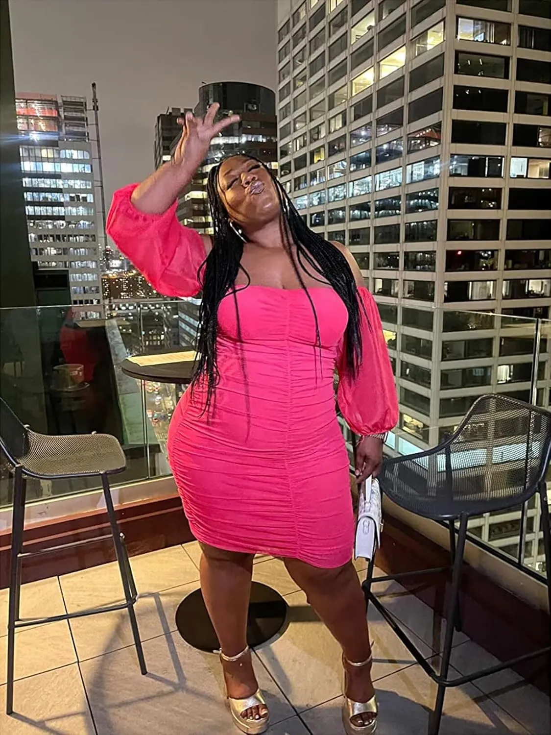 EDITCOZY Women Plus Size Off Shoulder Mesh Long Sleeve Bodycon Club Cocktail Ruched Midi Dress