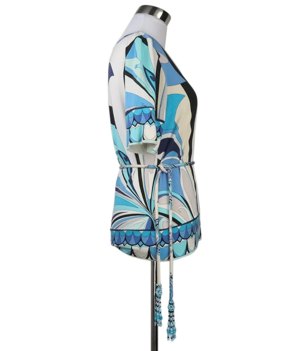 Emilio Pucci Blue & White Print Top sz 4