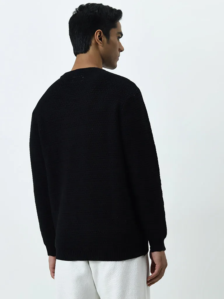 ETA Black Knit-Textured Relaxed-Fit Sweater