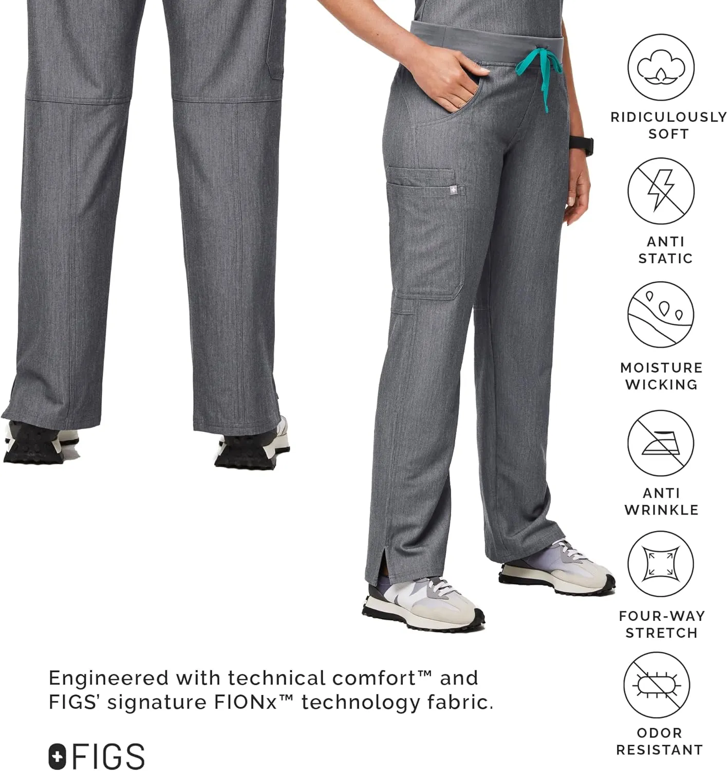 FIGS Kade Cargo Scrub Pants for Women  Classic Fit, Straight Leg, 4 Pockets, Yoga Waistband, Anti-Wrinkle Women Scrub Pants
