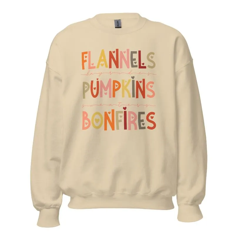 Flannels Pumpkins Bonfires Crewneck Sweatshirt