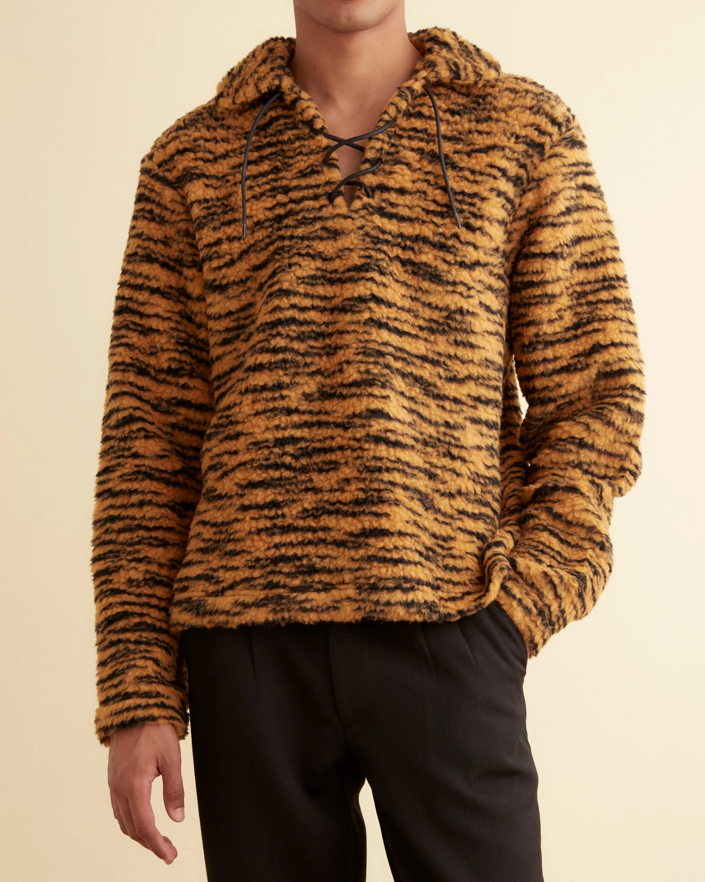 Fleece Tie-Up Pullover - Orange