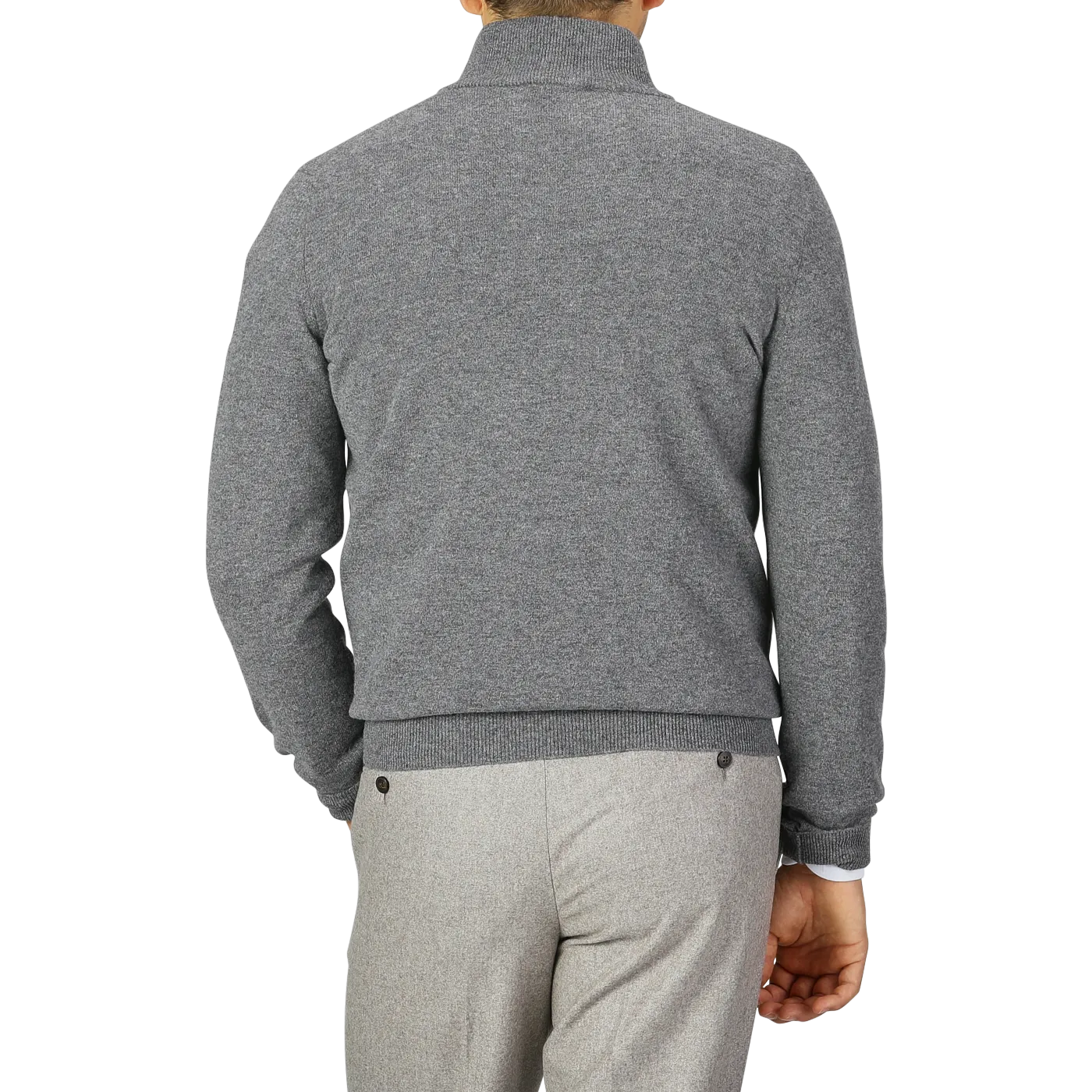 Grey Melange Wool Cashmere 1/4 Zip Sweater