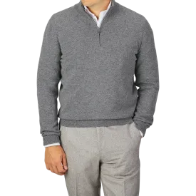 Grey Melange Wool Cashmere 1/4 Zip Sweater