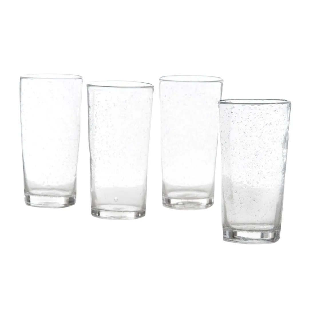 Hand Blown Bubble High Ball Glasses, set of 4