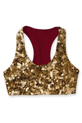 Haute Maroon Stella Gold Glitter Print Seamless Sport Yoga Bra - Women