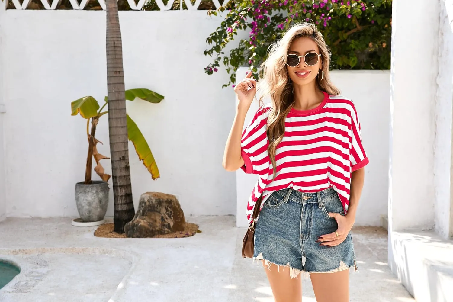 Iandroiy Tops for Women Striped 2025 Fashion T Shirts for Women Color Block Crewneck Design Loose Fit Basic Tee