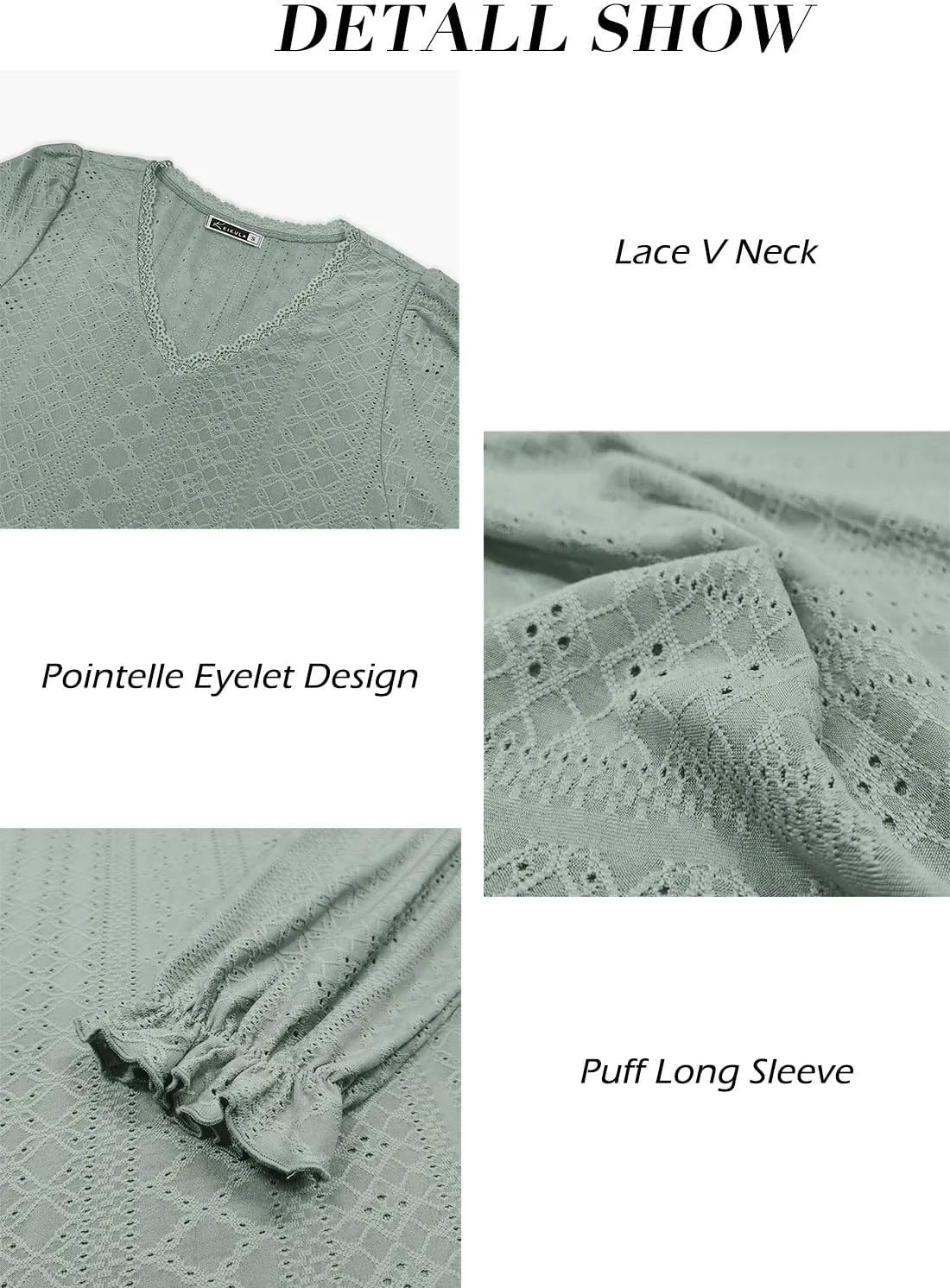 Kikula Womens Long Sleeve Blouse Eyelet Tops Dressy V Neck Puff Sleeve Shirts Tunic Tops for Leggings