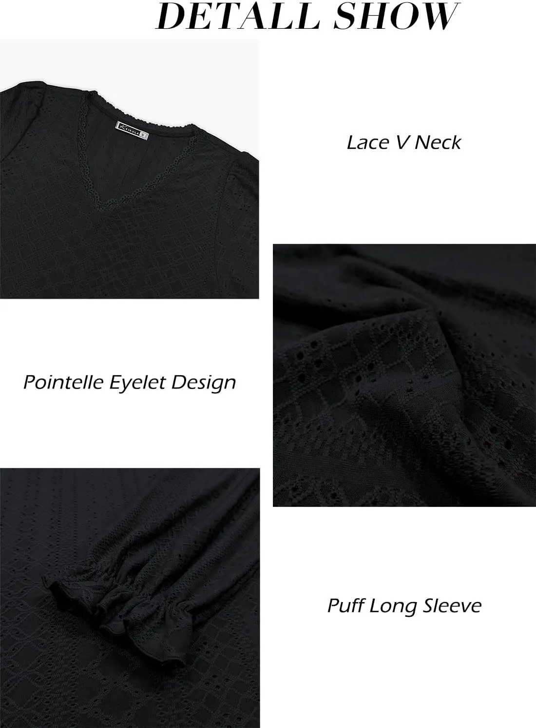 Kikula Womens Long Sleeve Blouse Eyelet Tops Dressy V Neck Puff Sleeve Shirts Tunic Tops for Leggings