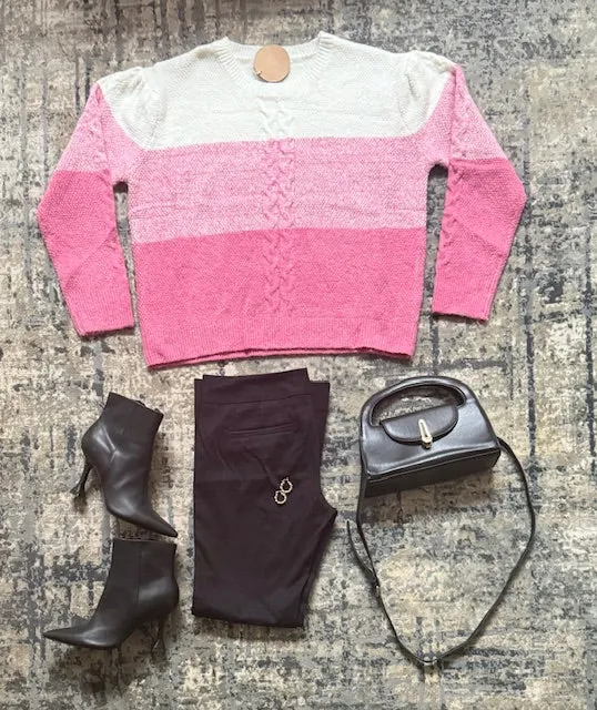 Madison Color Block Cable-Knit Sweater