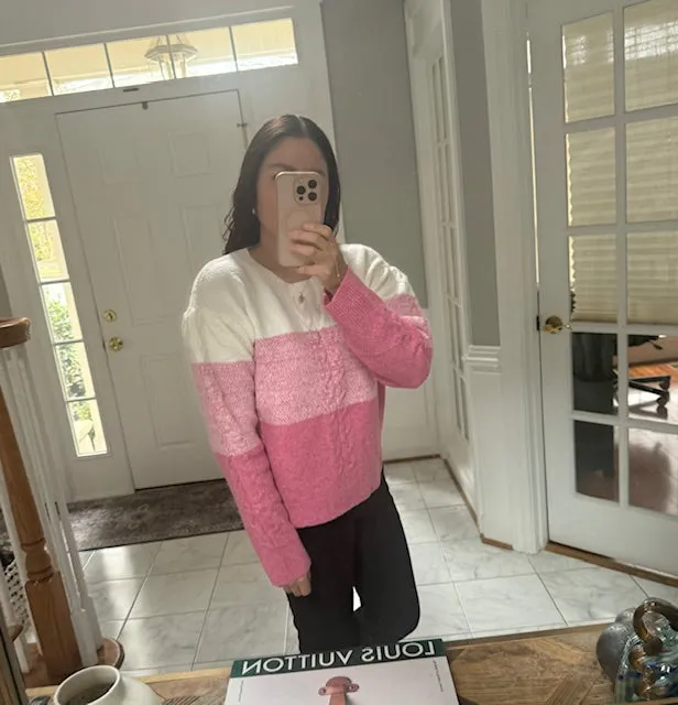 Madison Color Block Cable-Knit Sweater